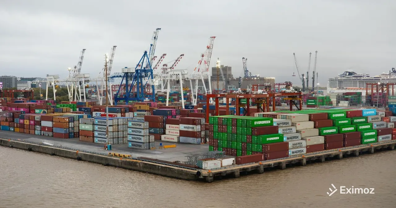 Bustling shipping port with cargo containers representing customs valuation and SVB investigation in India