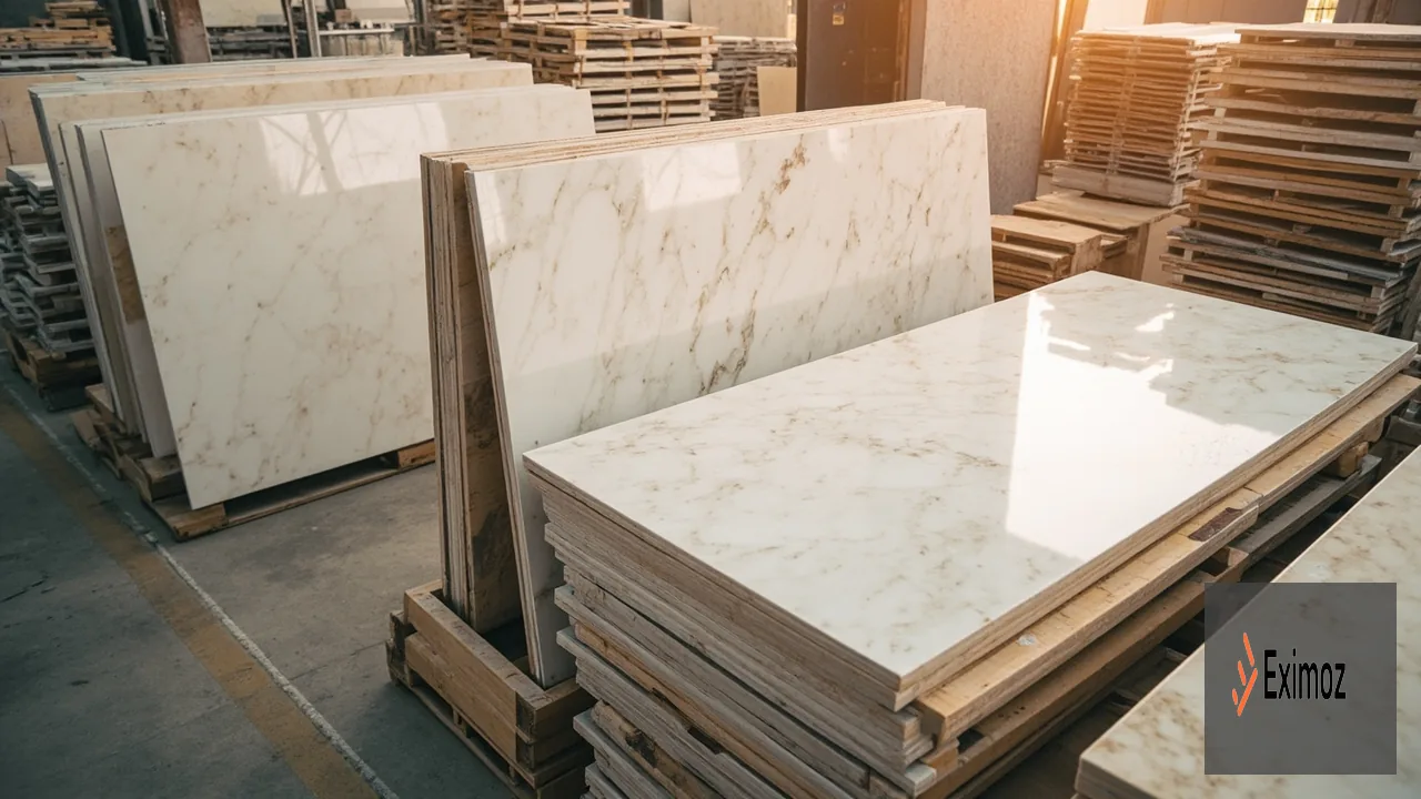 Ceramic tiles and marble slabs at an Indian warehouse — HSN classification guide